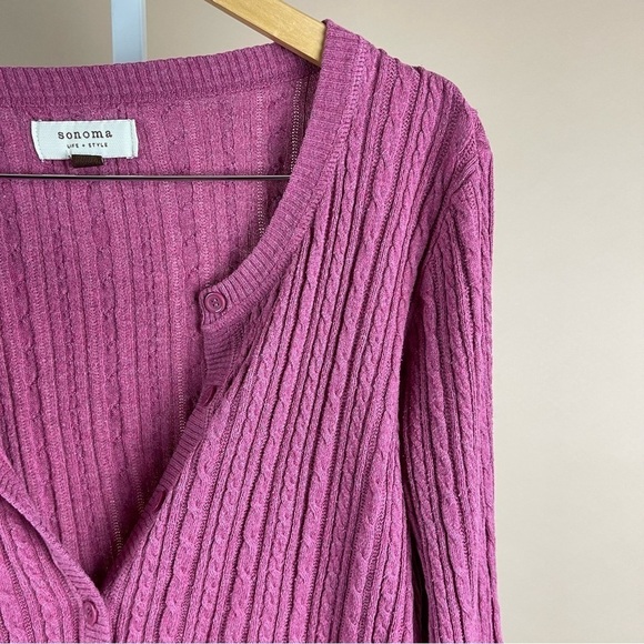 Sonoma Medium Vintage Grandma Cardigan Cotton Ribbed Cable Knit Pink Grannycore - Picture 8 of 8